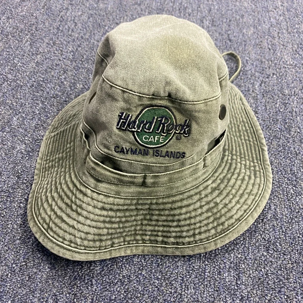 Hard Rock Cafe Bucket Hat S/M Cayman Islands Green Cotton Boonie Sun Hat